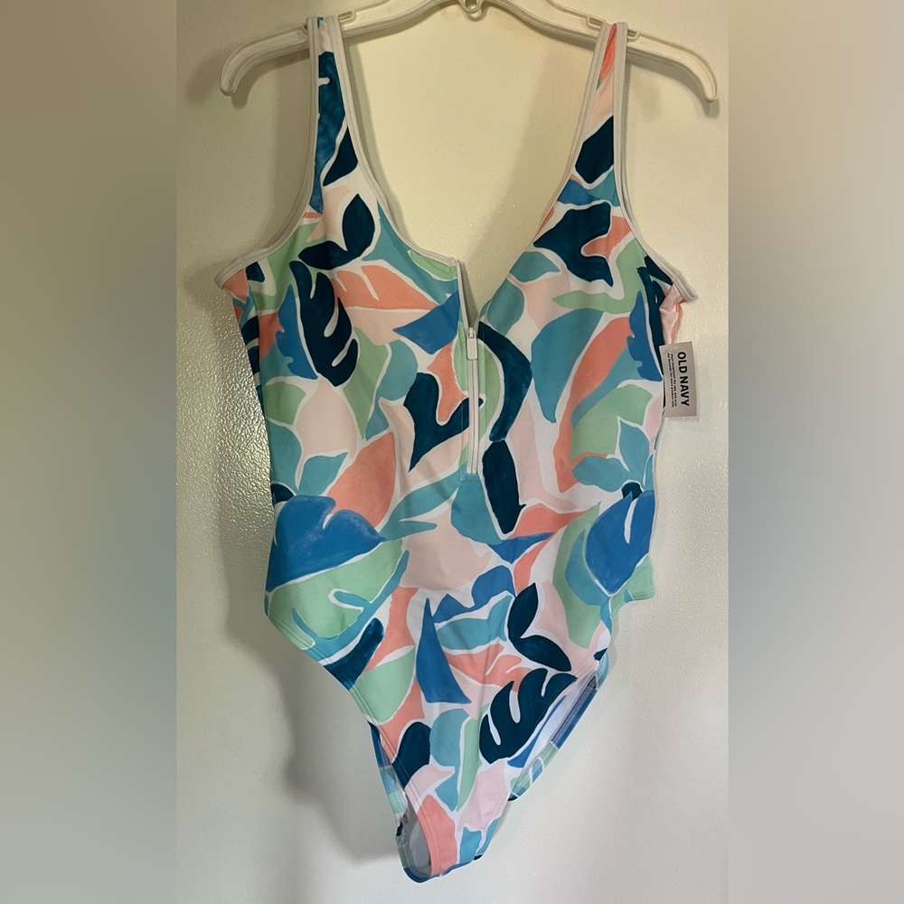 Half Zip Scoop neck One Piece swimsuit NWT